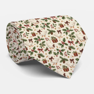 Christmas Goose Evergreens Holly Botanicals Tie