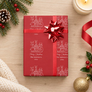 Christmas Goose Family Doodle red modern Wrapping Paper