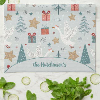 Christmas Goose Family Name Kitchen Towel