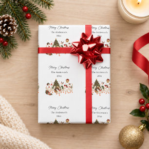 Christmas Goose Family Party Watercolor Wrapping Paper