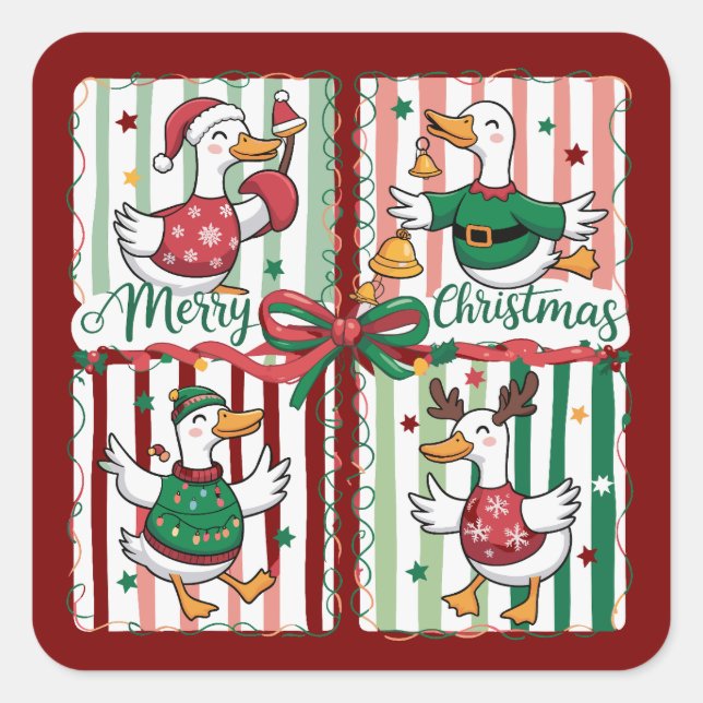 Christmas Goose Funny Holiday Animal Reindeer Duck Square Sticker (Front)