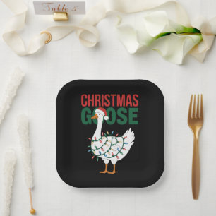 Christmas Goose Lights Cute Holiday Paper Plate
