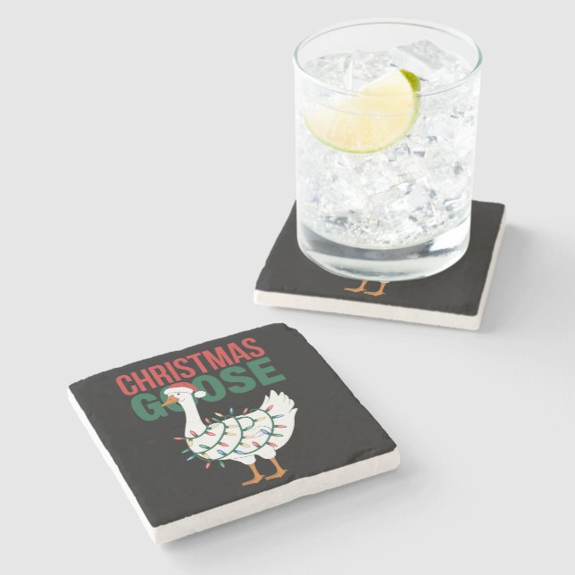 Christmas Goose Lights Cute Holiday  Stone Coaster (Side)