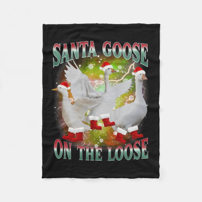 Christmas Goose On The Loose Santa Silly Goose Ani Fleece Blanket (Front)