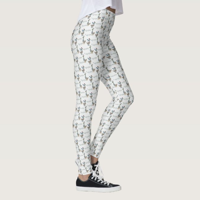 Christmas Goose On White Leggings (Right)