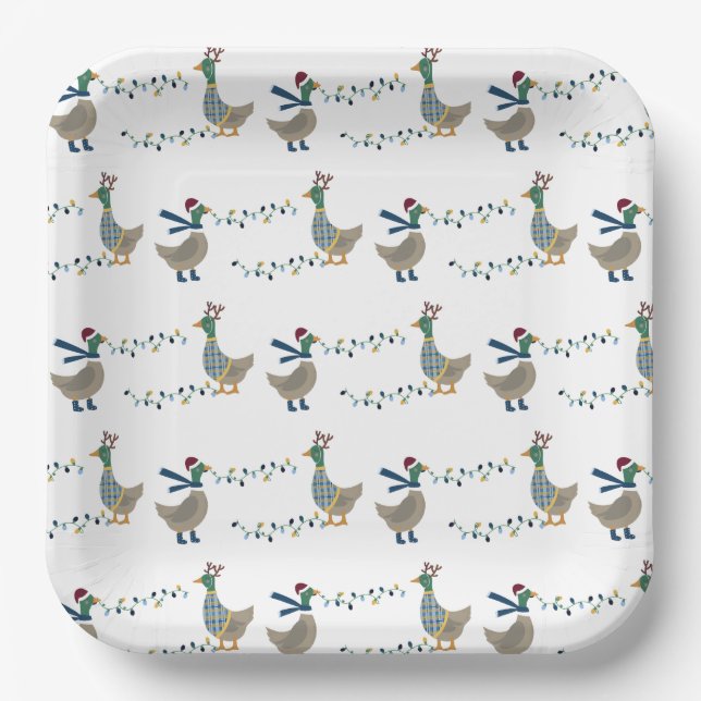 Christmas Goose On White Paper Plate (Front)