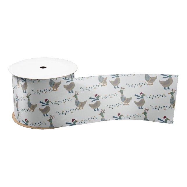 Christmas Goose On White Satin Ribbon (Spool)