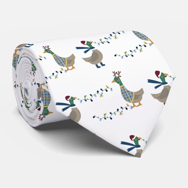 Christmas Goose On White Tie (Rolled)