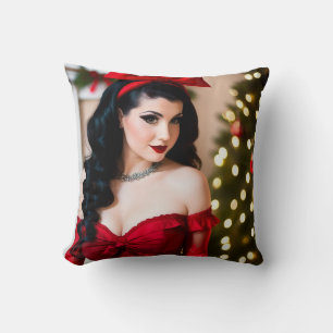 Christmas Goth Girl Holly Holiday Ornament Throw Pillow