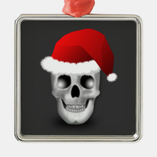 Christmas Goth Skull Santa Claus Metal Ornament