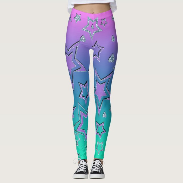 Christmas gradient glitter shine confetti stars fu leggings (Front)