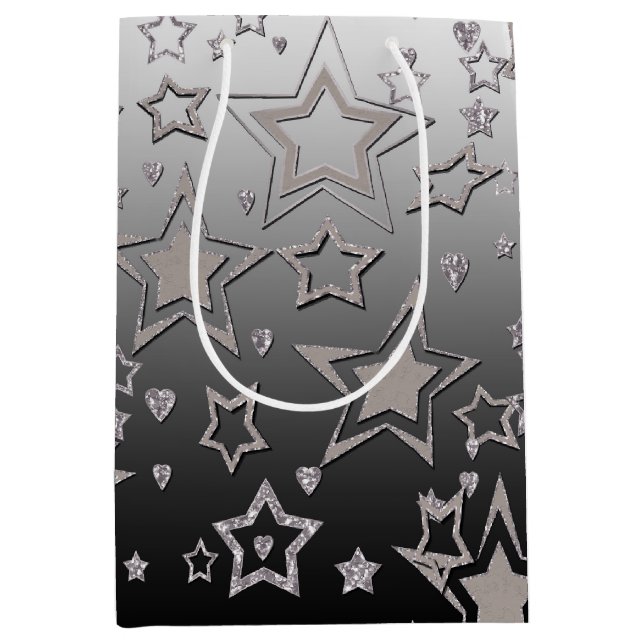Christmas gradient glitter shine confetti stars fu medium gift bag (Front)