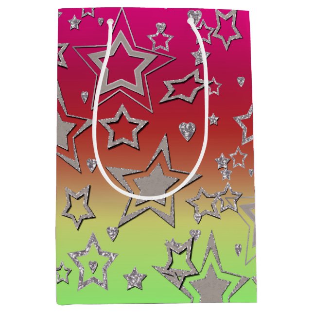 Christmas gradient glitter shine confetti stars fu medium gift bag (Front)