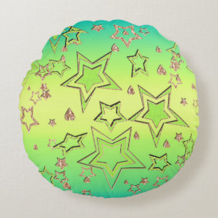Christmas gradient glitter shine confetti stars fu round pillow