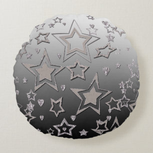 Christmas gradient glitter shine confetti stars fu round pillow