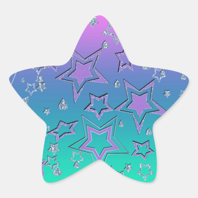 Christmas gradient glitter shine confetti stars fu star sticker (Front)