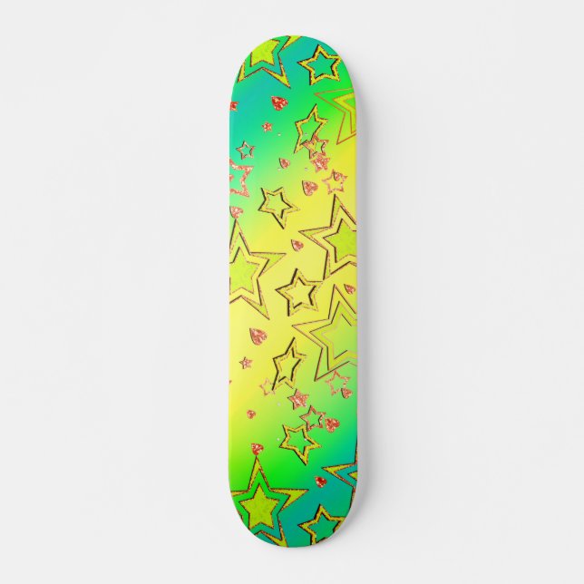 Christmas gradient glitter shine confetti stars  skateboard (Front)
