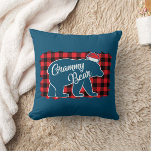 Christmas Grammy Bear Christmas Red Plaid Buffalo Throw Pillow