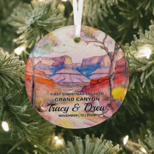 Christmas Grand Canyon Adventure Couple Engaged Glass Ornament