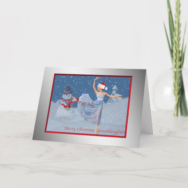 Christmas, Granddaughter, Ballerina in Snow Holiday Card (Front)