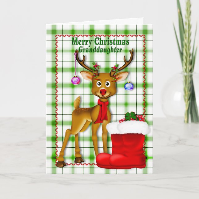 CHRISTMAS - GRANDDAUGHTER - REINDEER HOLIDAY CARD (Front)