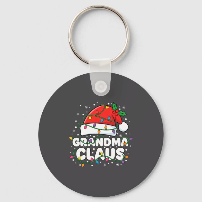 Christmas Grandma Claus Santa Hat Christmas Lights Keychain (Front)