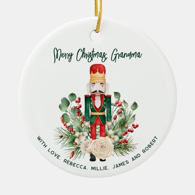 Christmas Grandma Photo and Nutcracker Script Ceramic Ornament (Front)