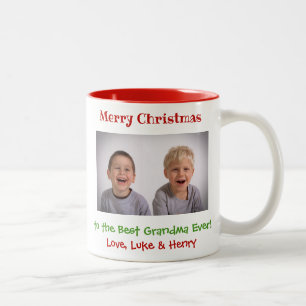 Christmas Grandmother Grandchildren Custom Photo Two-Tone Coffee Mug