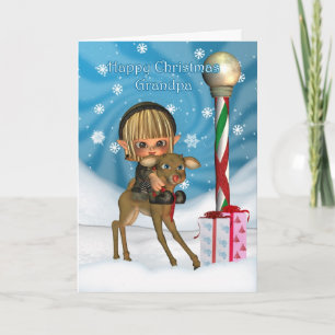 Christmas Grandpa Elf Reindeer, Rudolf, North Pole Holiday Card