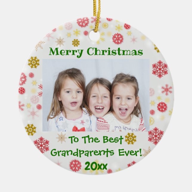 Christmas Grandparents Custom Photo Year Ceramic Ornament (Front)