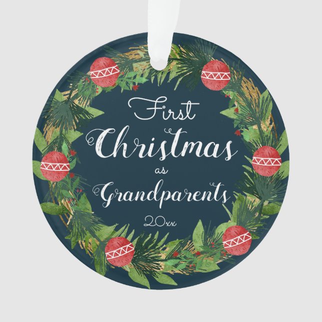 Christmas Grandparents First Holiday Wreath Ornament (Front)