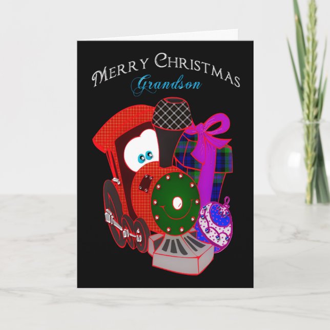 Christmas - Grandson - Train with gifts Holiday Card (Front)