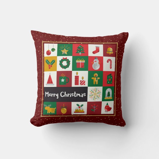 Christmas Graphic Colourful Glittery Stars Elegant Throw Pillow (Front)