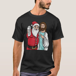 Christmas Graphic Santa and Jesus Jingle Bros Milk T-Shirt