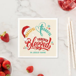 Christmas GRATEFUL THANKFUL BLESSED Christian  Napkin