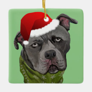 Christmas Gray Paint Pit Bull Cold Nose Realistic Ceramic Ornament