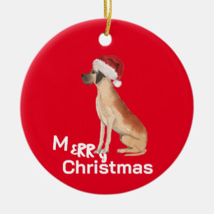 Christmas Great Dane Dog Merry Greeting  Ceramic Ornament