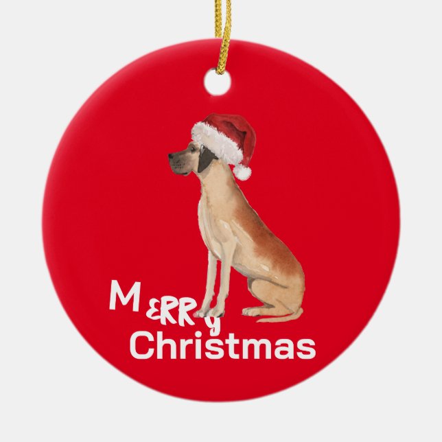 Christmas Great Dane Dog Merry Greeting  Ceramic Ornament (Front)
