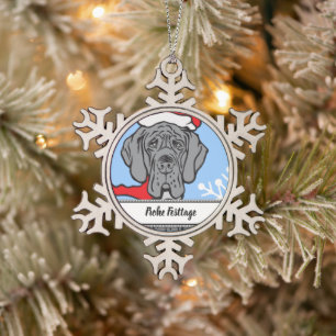 Christmas Great Dane Face Snowflake Pewter Christmas Ornament
