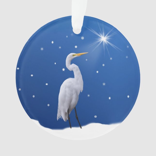 Christmas, Great Egret Bird, Star, Religious Ornament (Front)
