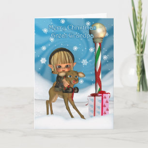 Christmas Great Grandpa Elf Reindeer, Rudolf, Nort Holiday Card