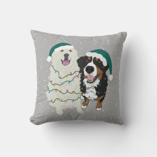 Christmas Great Pyrenees and Bernese Mountain Dog Throw Pillow
