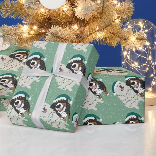 Christmas Great Pyrenees and Bernese Mountain Dog Wrapping Paper (Holidays)