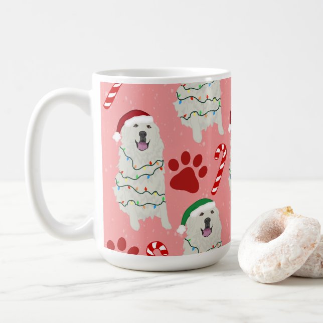 Christmas Great Pyrenees  Coffee Mug (With Donut)