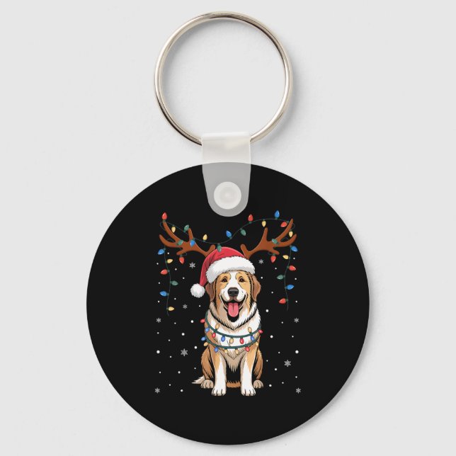 Christmas Great Pyrenees Dog Santa Reindeer Xmas P Keychain (Front)