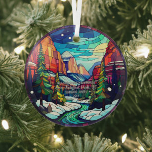 Christmas Great Smoky Mountain Stained Glass Engag Ornament