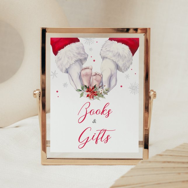 Christmas Greatest Gift Books and Gifts Poster (Santa Christmas Greatest Gift Baby Shower Books and Gifts Sign)