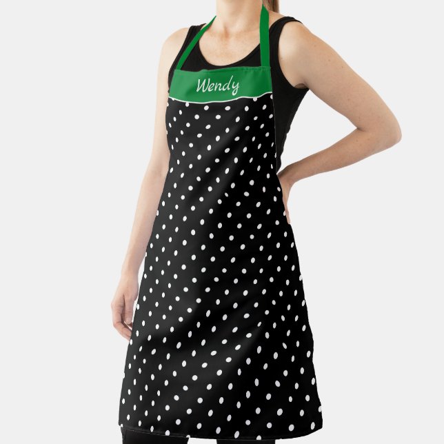 Christmas Green and Black with White Polka Dots Apron (Insitu)