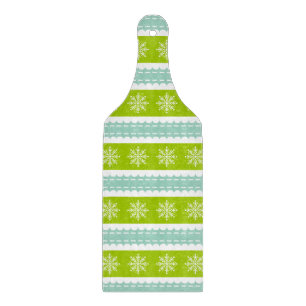 Christmas Green and Blue Stripes With Snowflakes Cutting Board