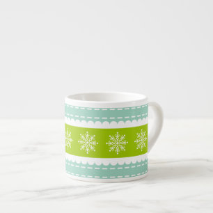 Christmas Green and Blue Stripes With Snowflakes Espresso Cup